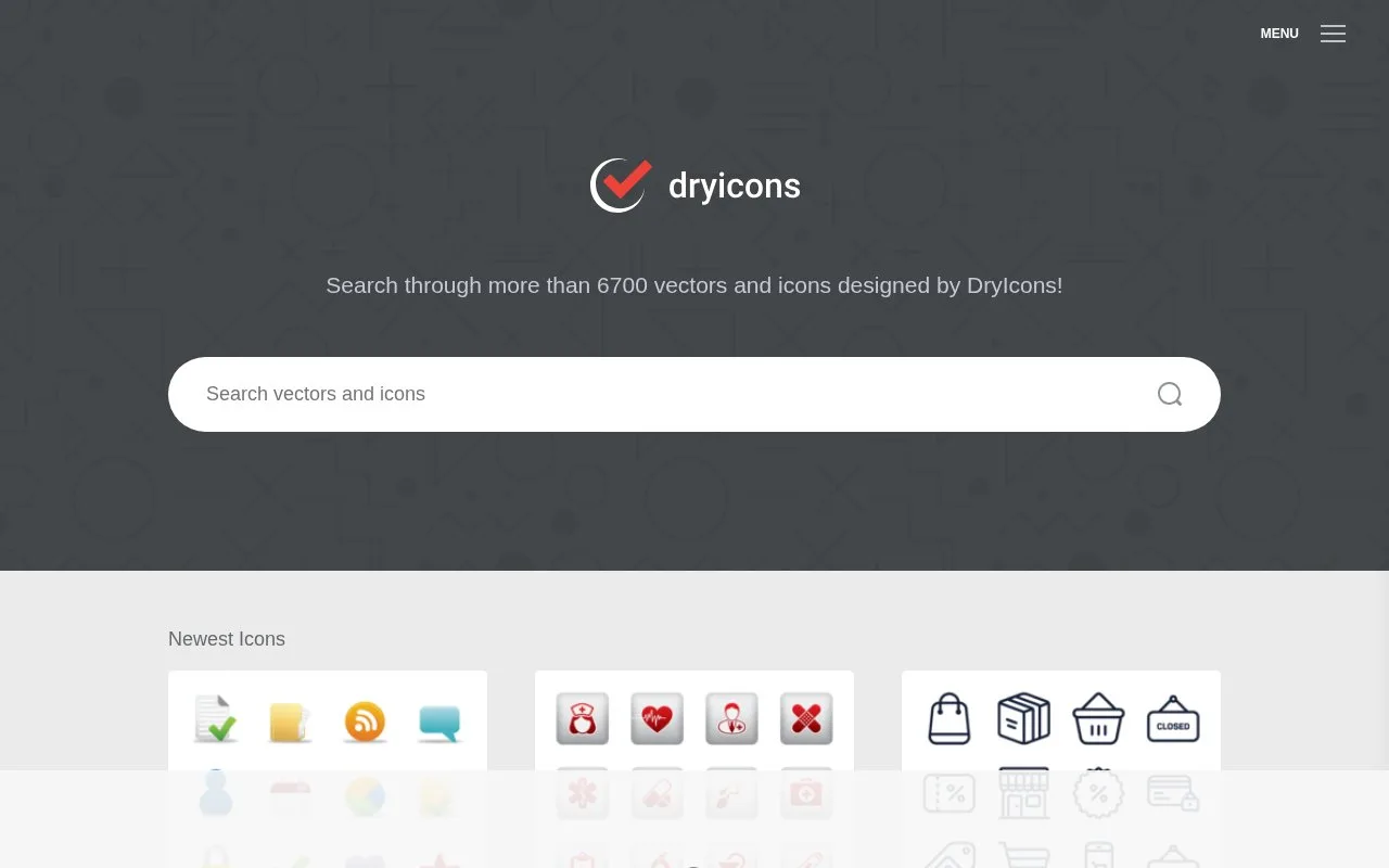 Screenshot of the DryIcons homepage