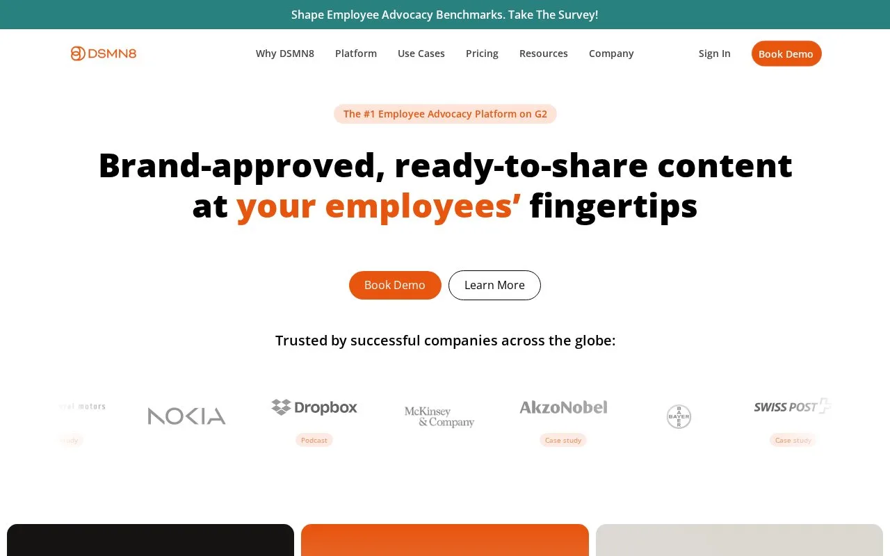 Screenshot of the DSMN8 homepage