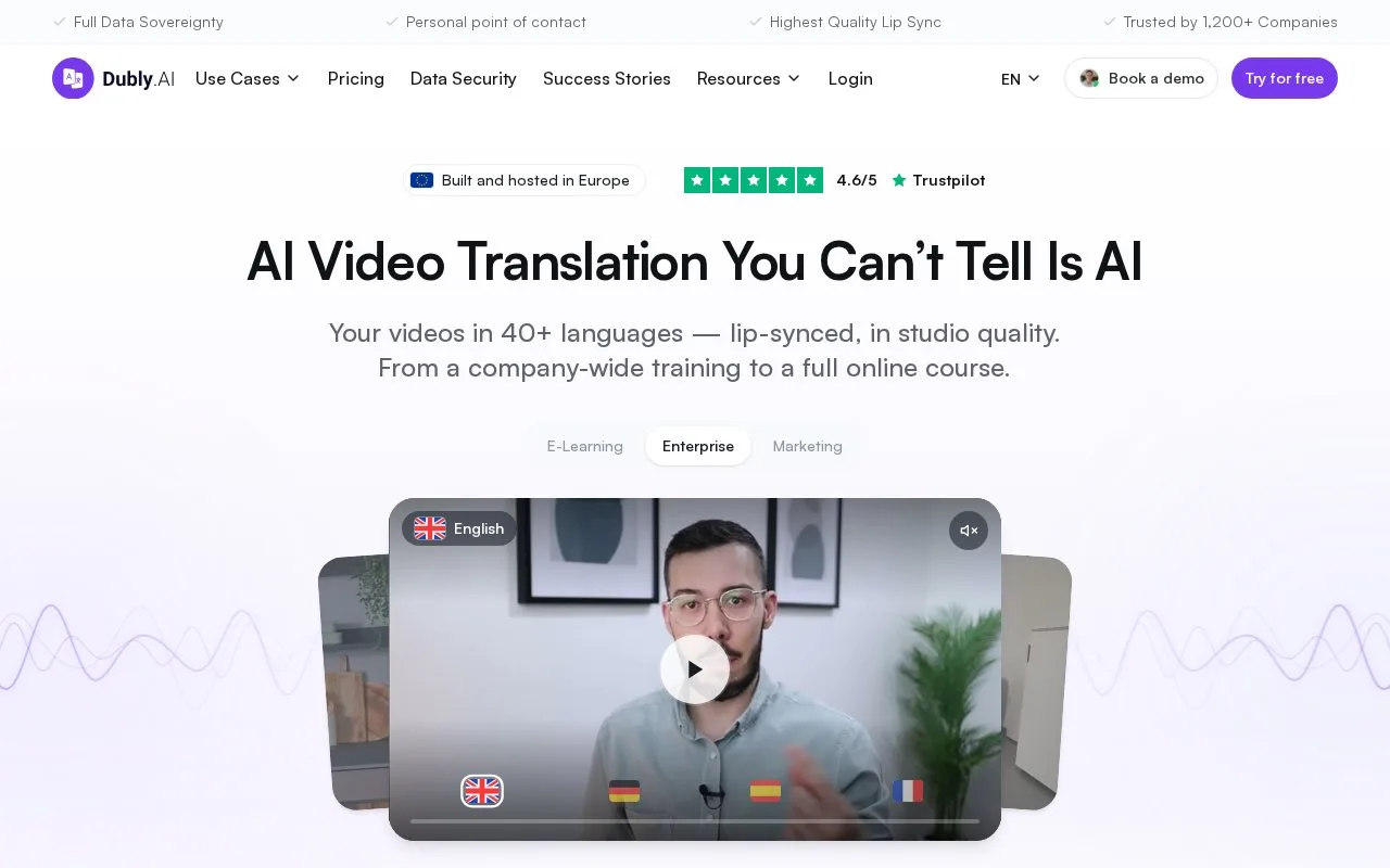 Screenshot of the Dubly.AI homepage