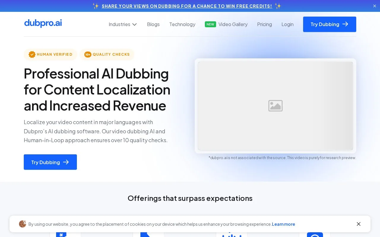 Screenshot of the Dubpro.ai homepage