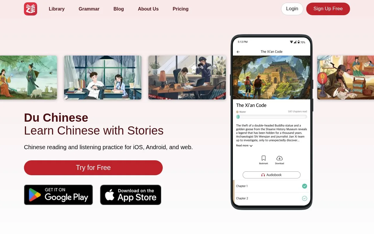 Screenshot of the Du Chinese homepage
