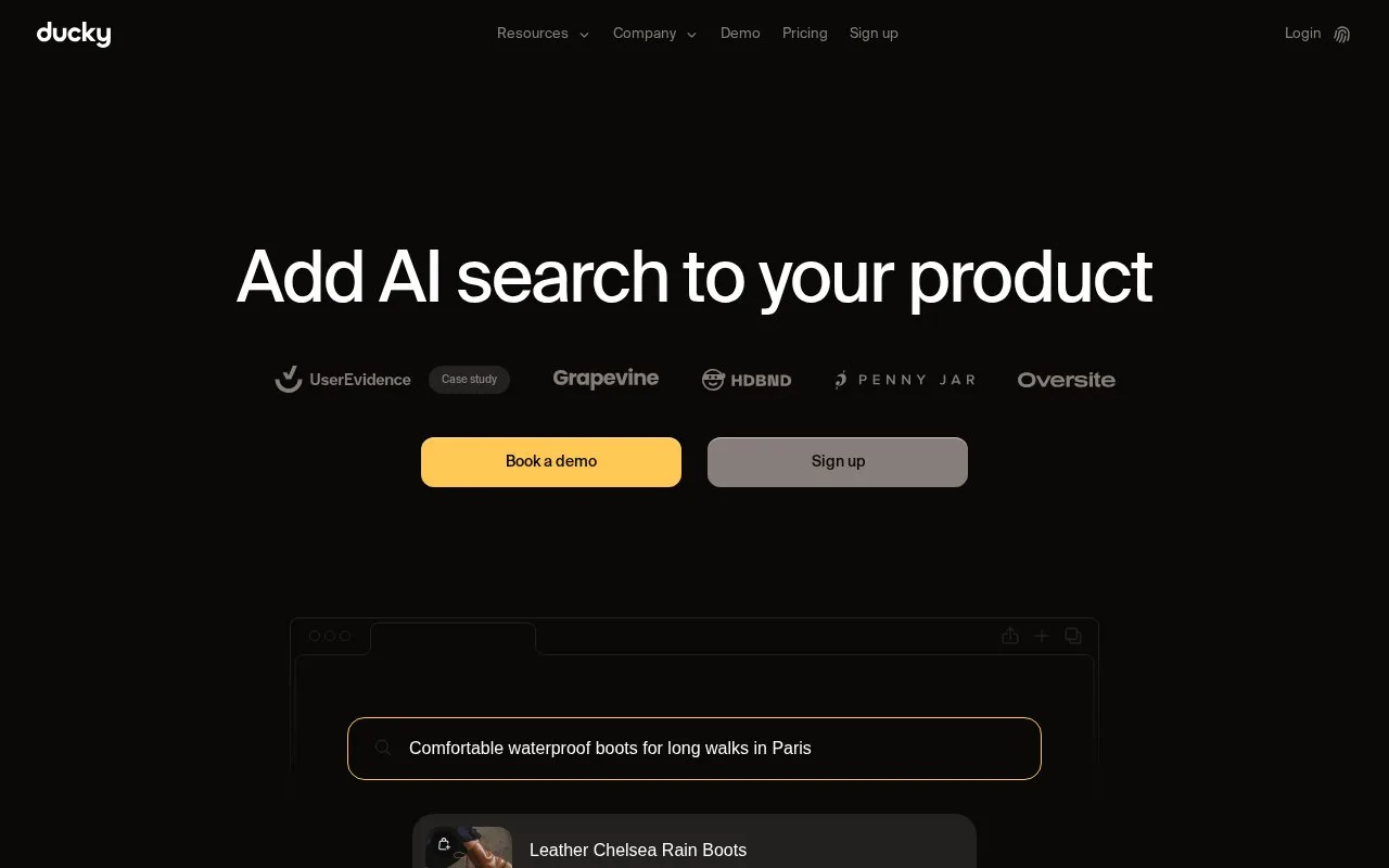 Screenshot of the Ducky homepage