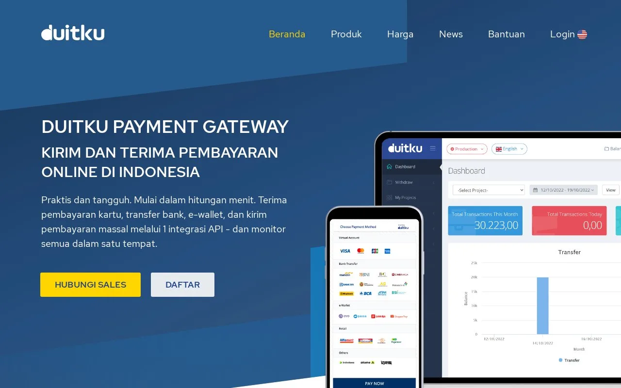 Screenshot of the Duitku homepage