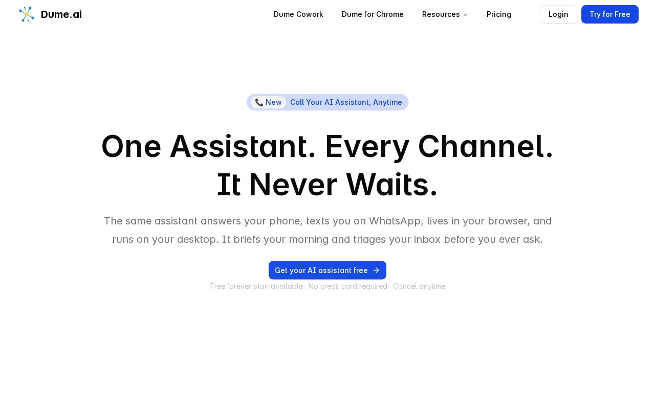 Screenshot of the Dume.ai homepage