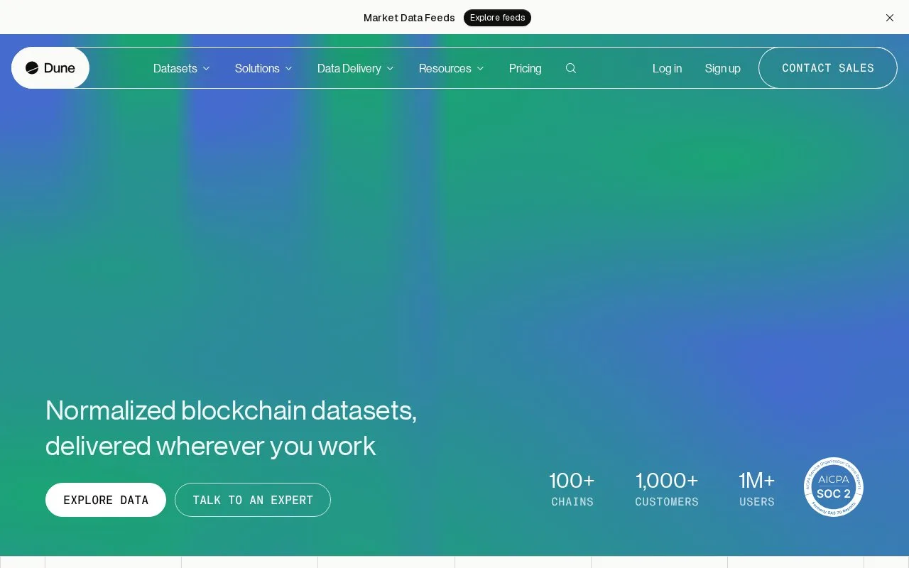 Screenshot of the Dune homepage