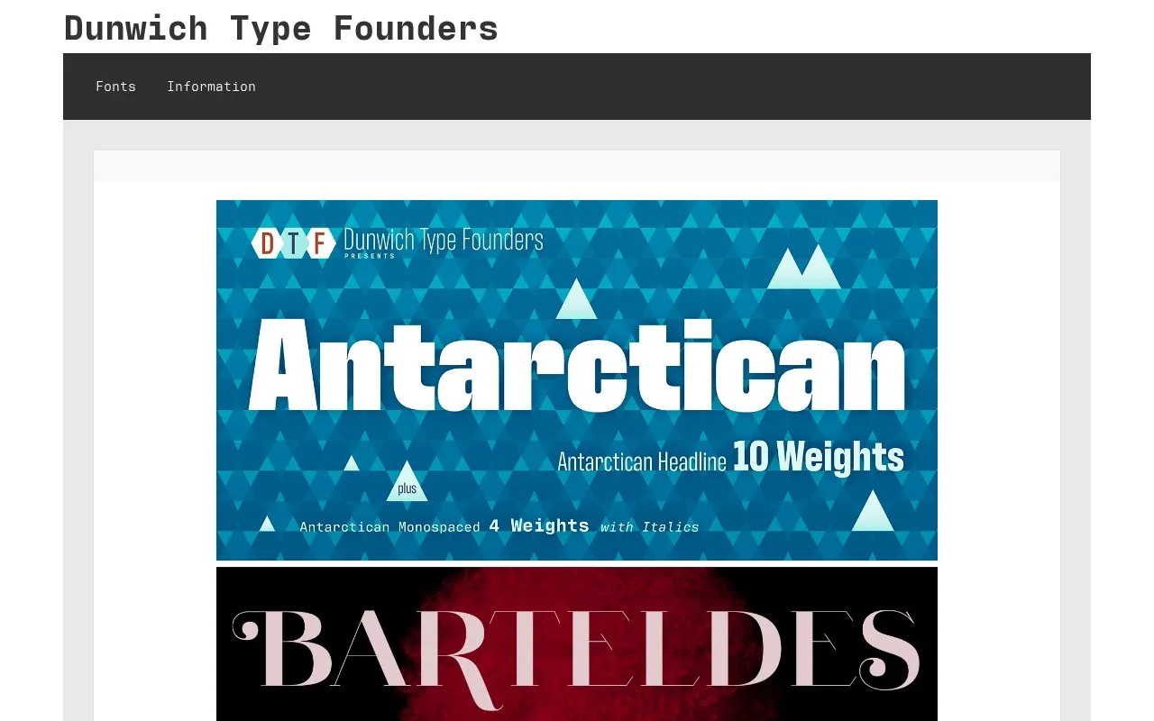 Screenshot of the Dunwich Type Founders homepage
