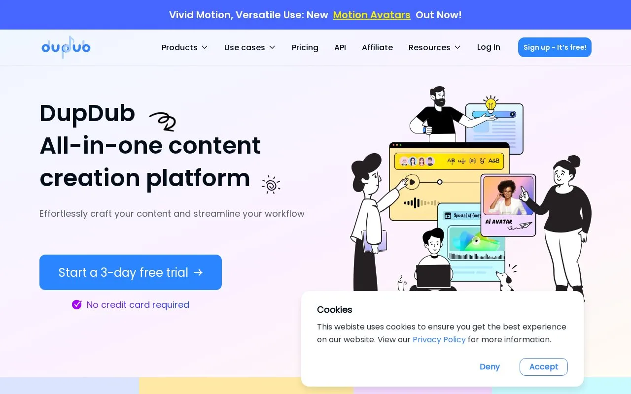 Screenshot of the DupDub homepage