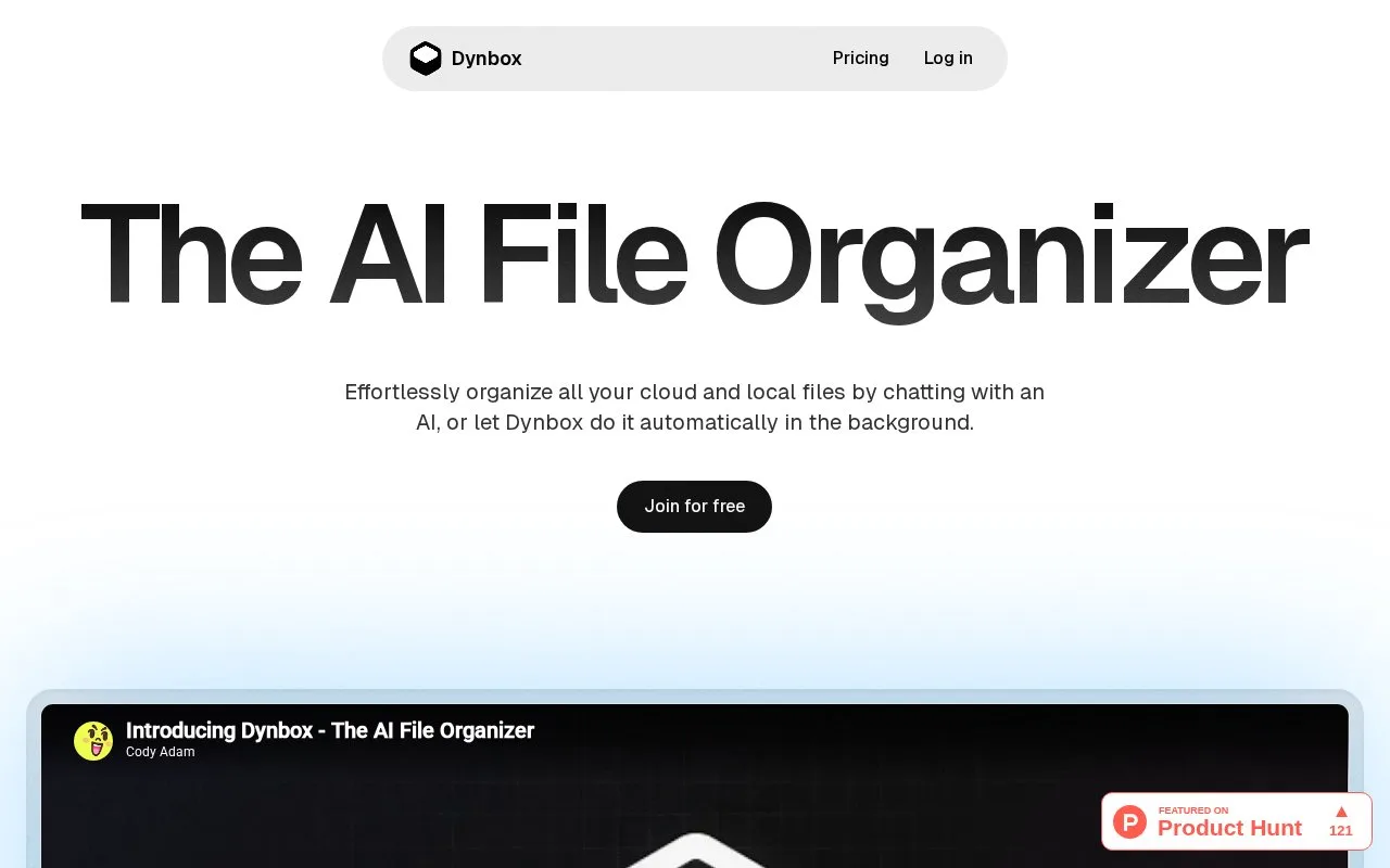 Screenshot of the Dynbox homepage