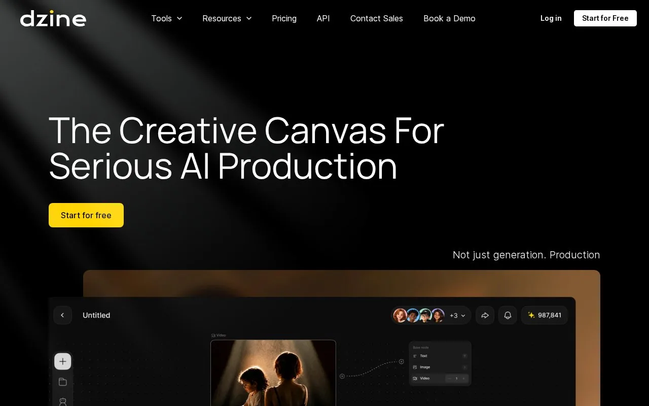 Screenshot of the Dzine homepage