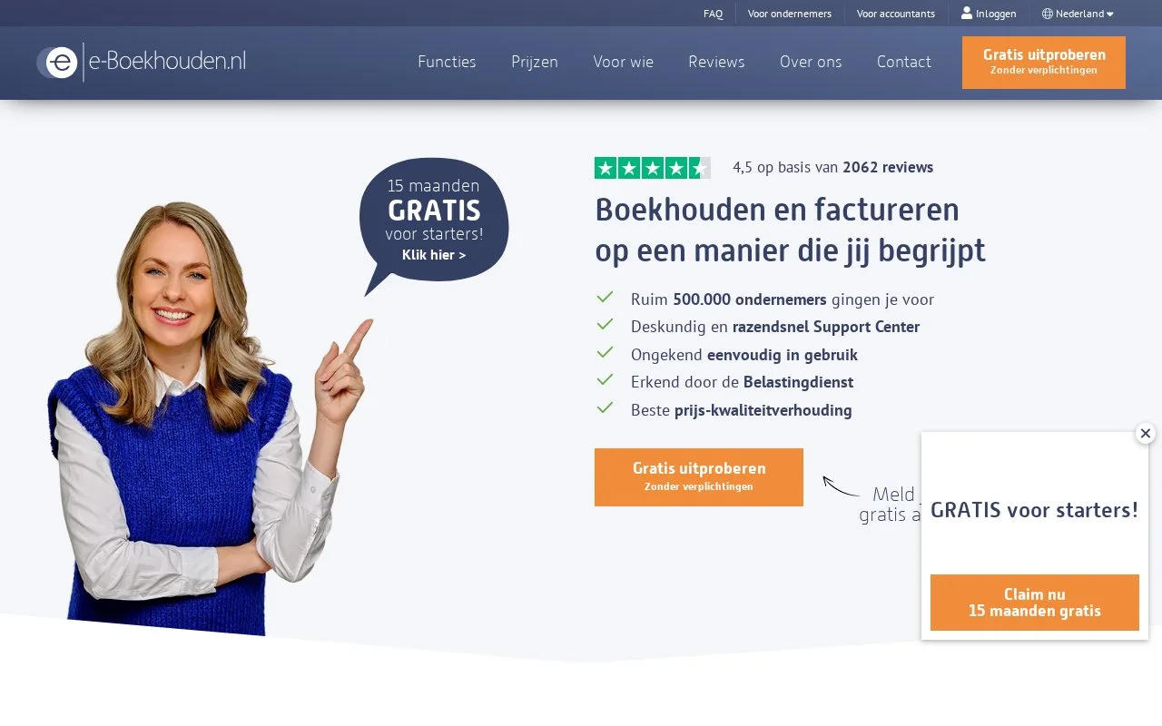 Screenshot of the e-Boekhouden.nl homepage