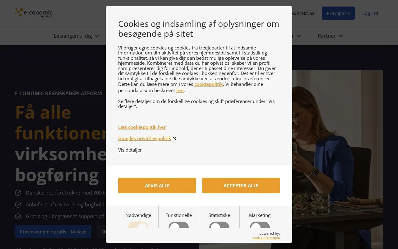 Screenshot of the e-conomic homepage