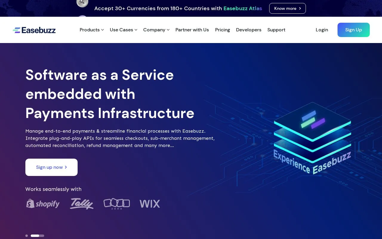 Screenshot of the Easebuzz homepage