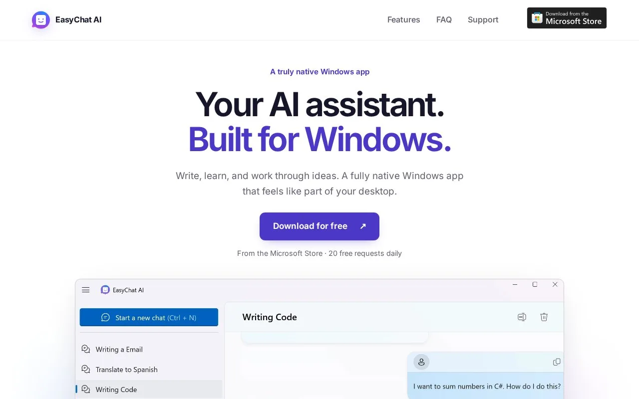 Screenshot of the EasyChat AI homepage