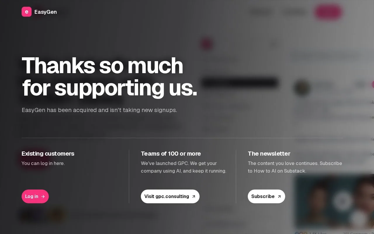Screenshot of the EasyGen homepage