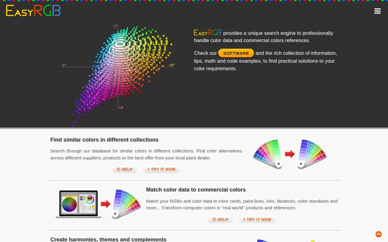 Screenshot of the EasyRGB homepage