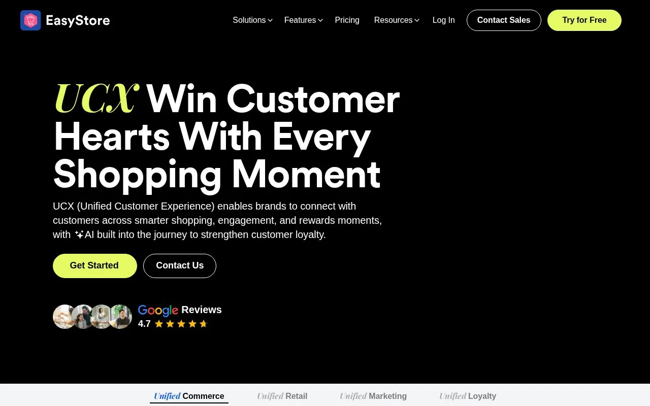Screenshot of the EasyStore homepage
