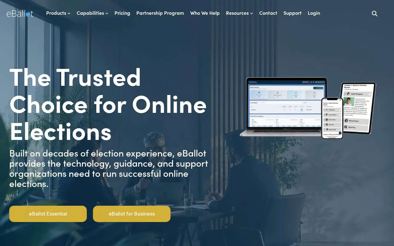 Screenshot of the eBallot homepage