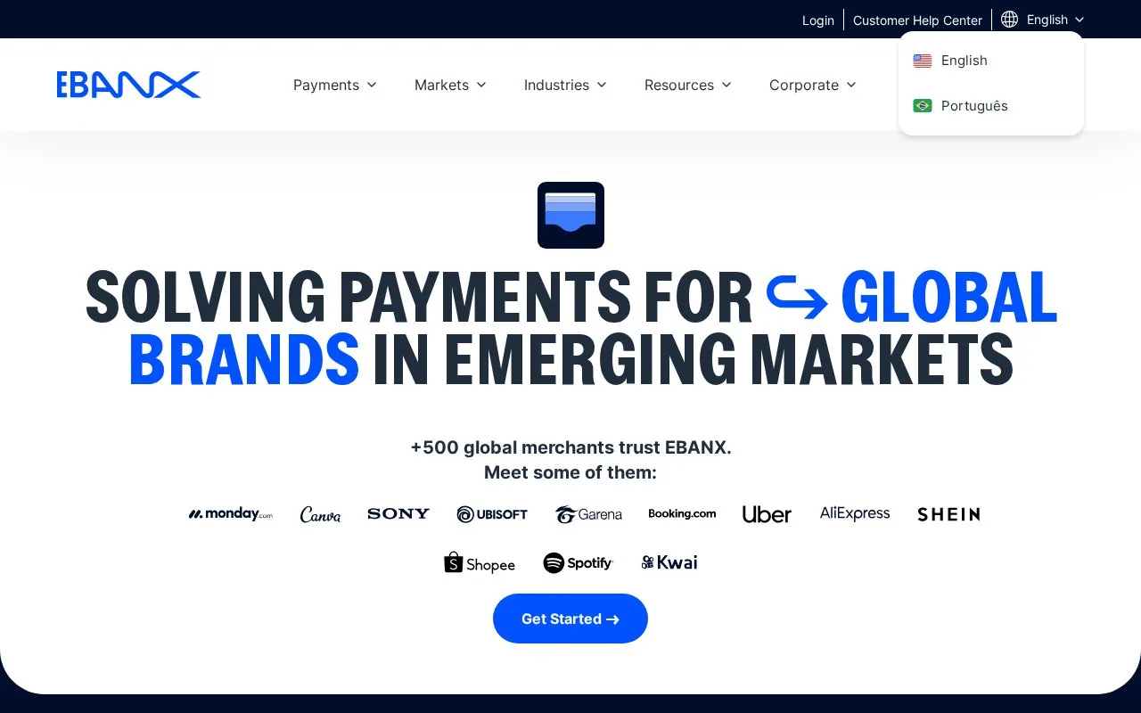 Screenshot of the EBANX homepage