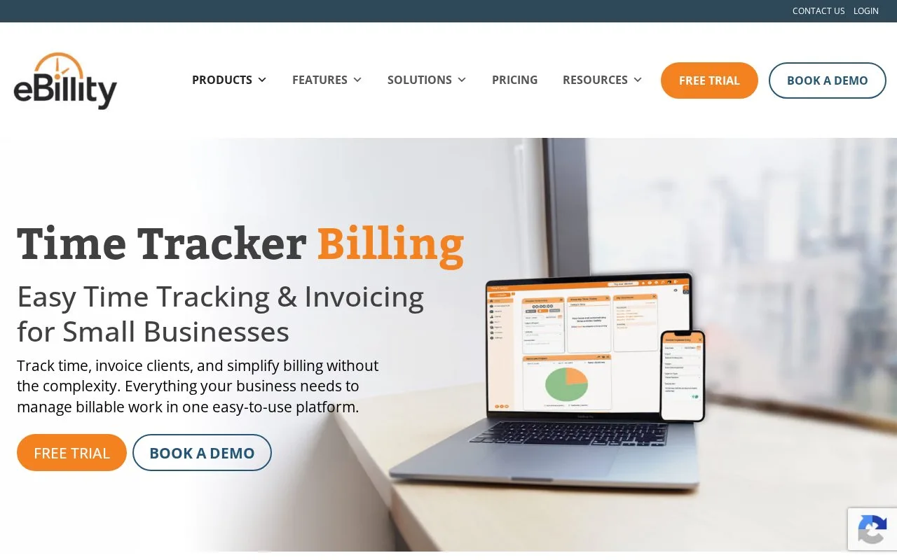 Screenshot of the Time Tracker Billing by eBillity homepage