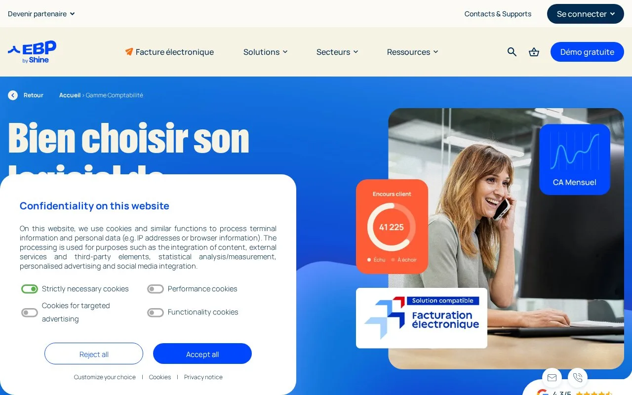 Screenshot of the EBP Comptabilité homepage