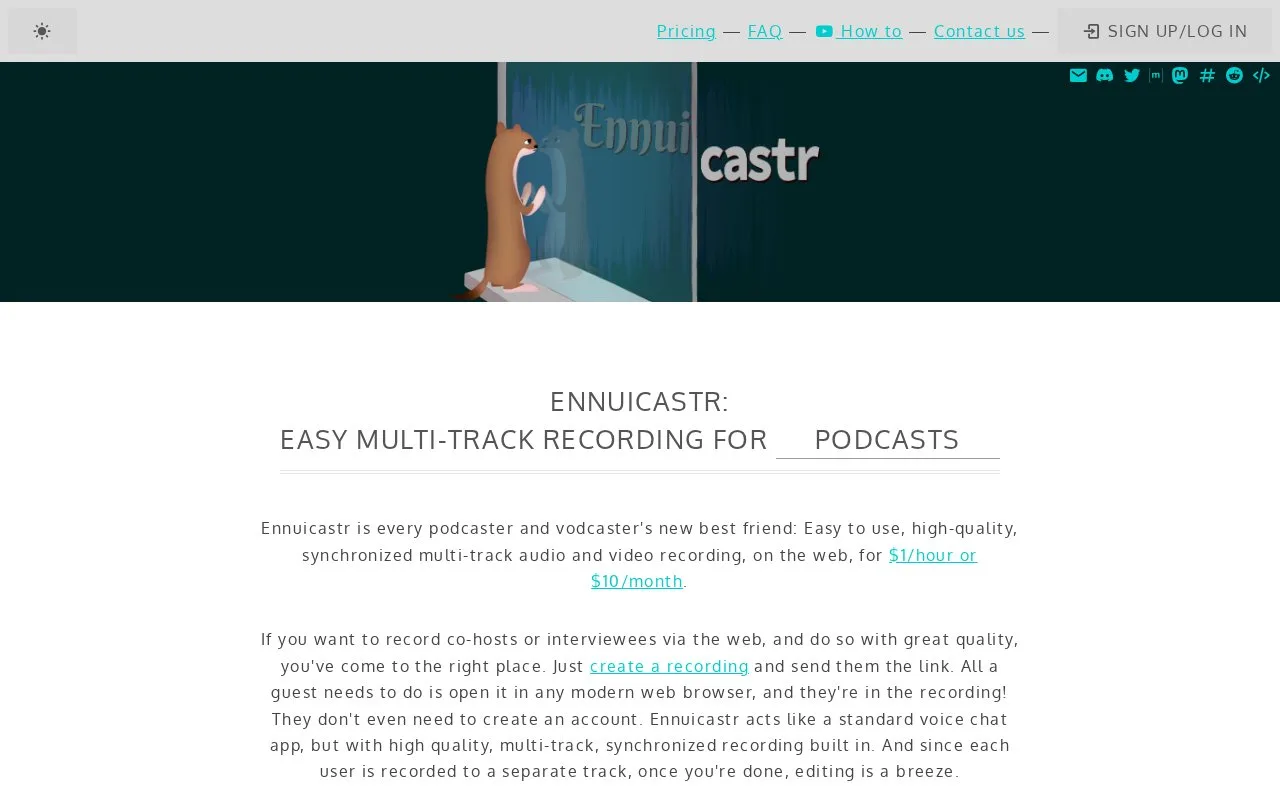 Screenshot of the Ennuicastr homepage