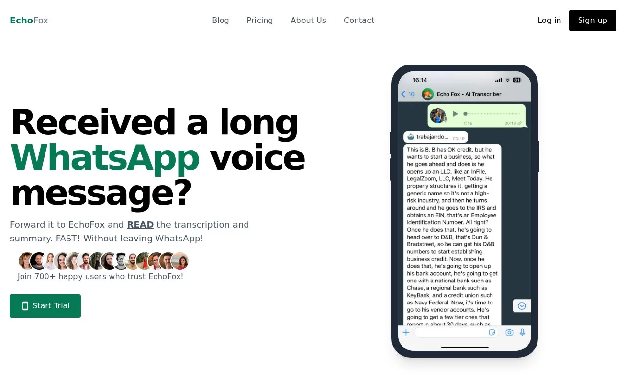 Screenshot of the EchoFox homepage