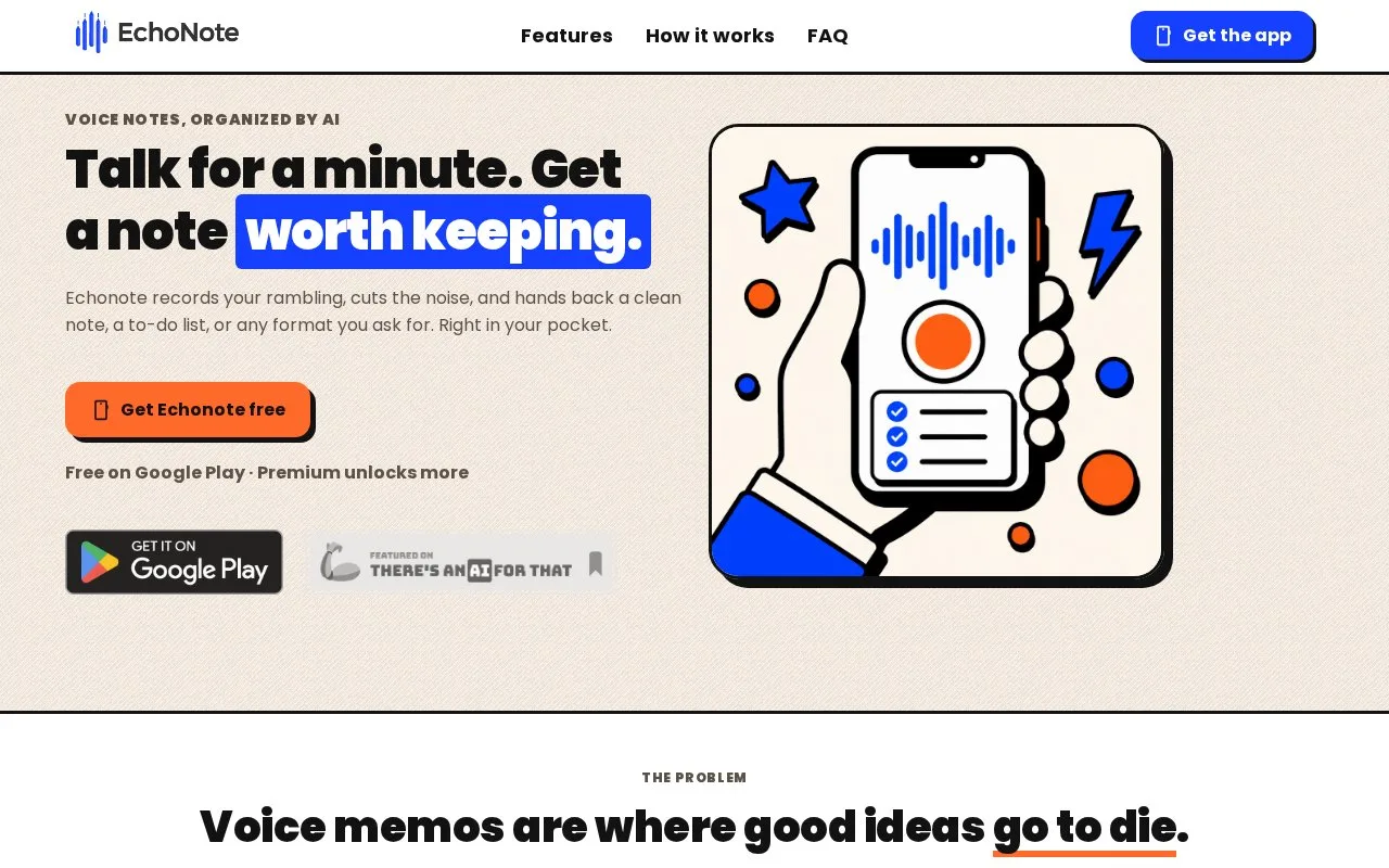 Screenshot of the Echonote homepage