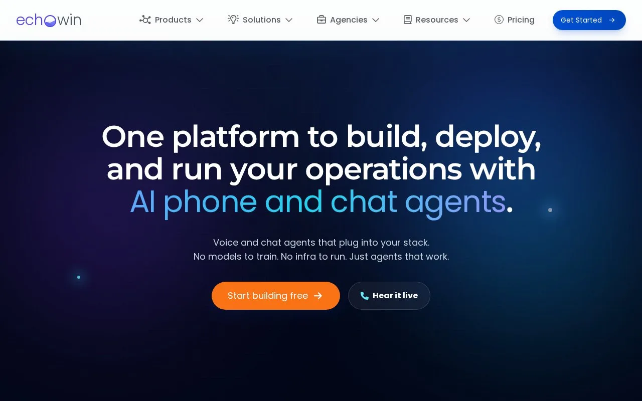 Screenshot of the echowin homepage