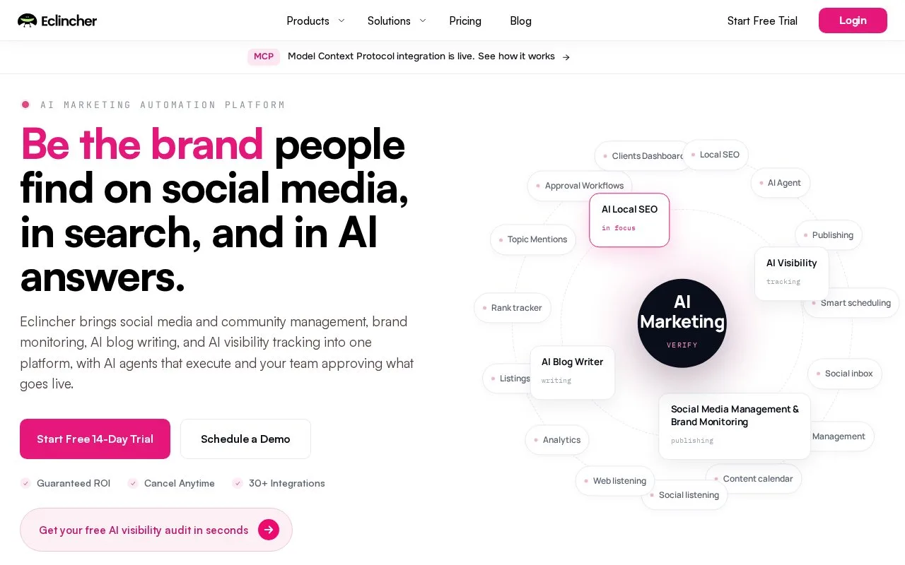 Screenshot of the Eclincher homepage