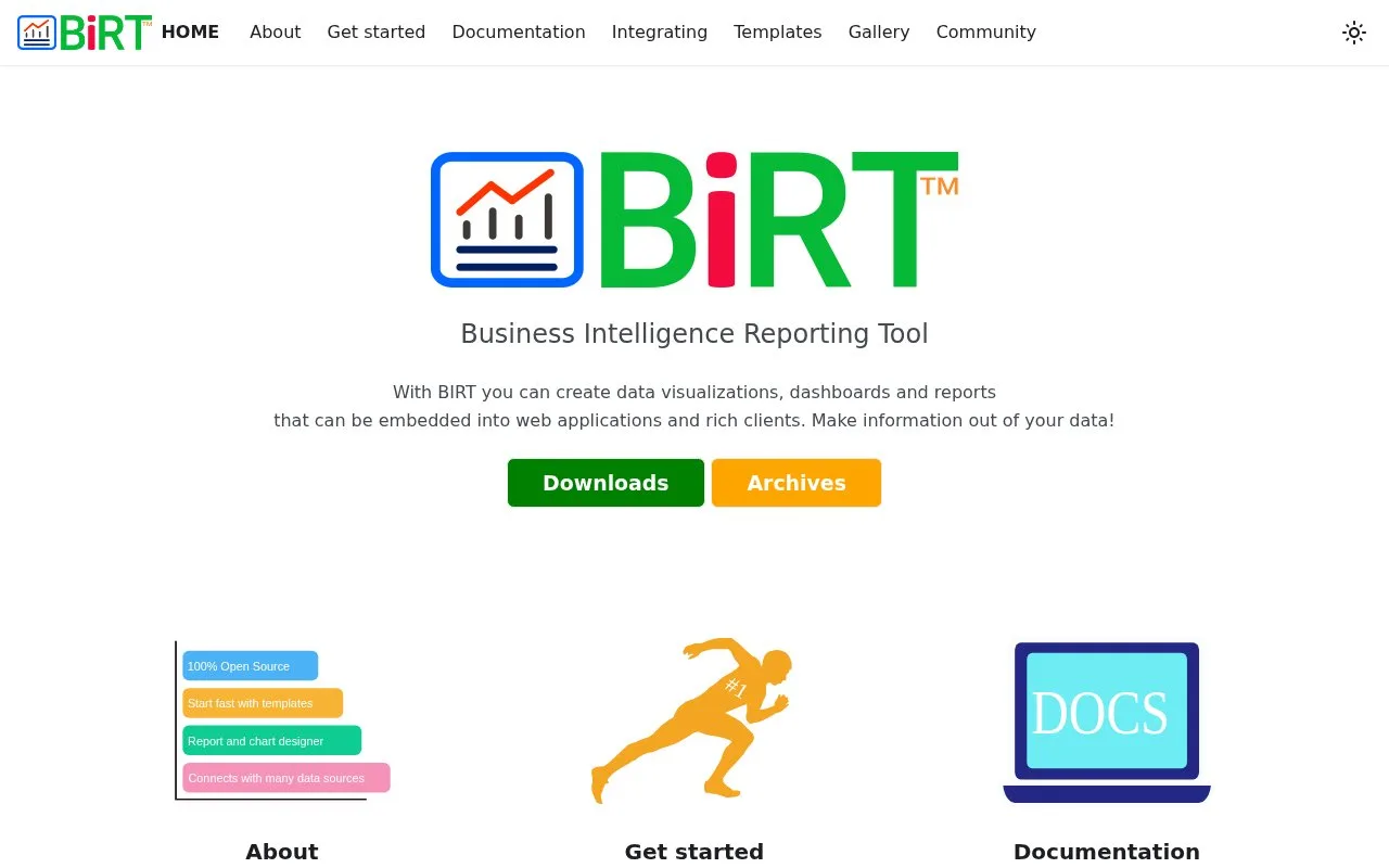 Screenshot of the Eclipse BIRT homepage