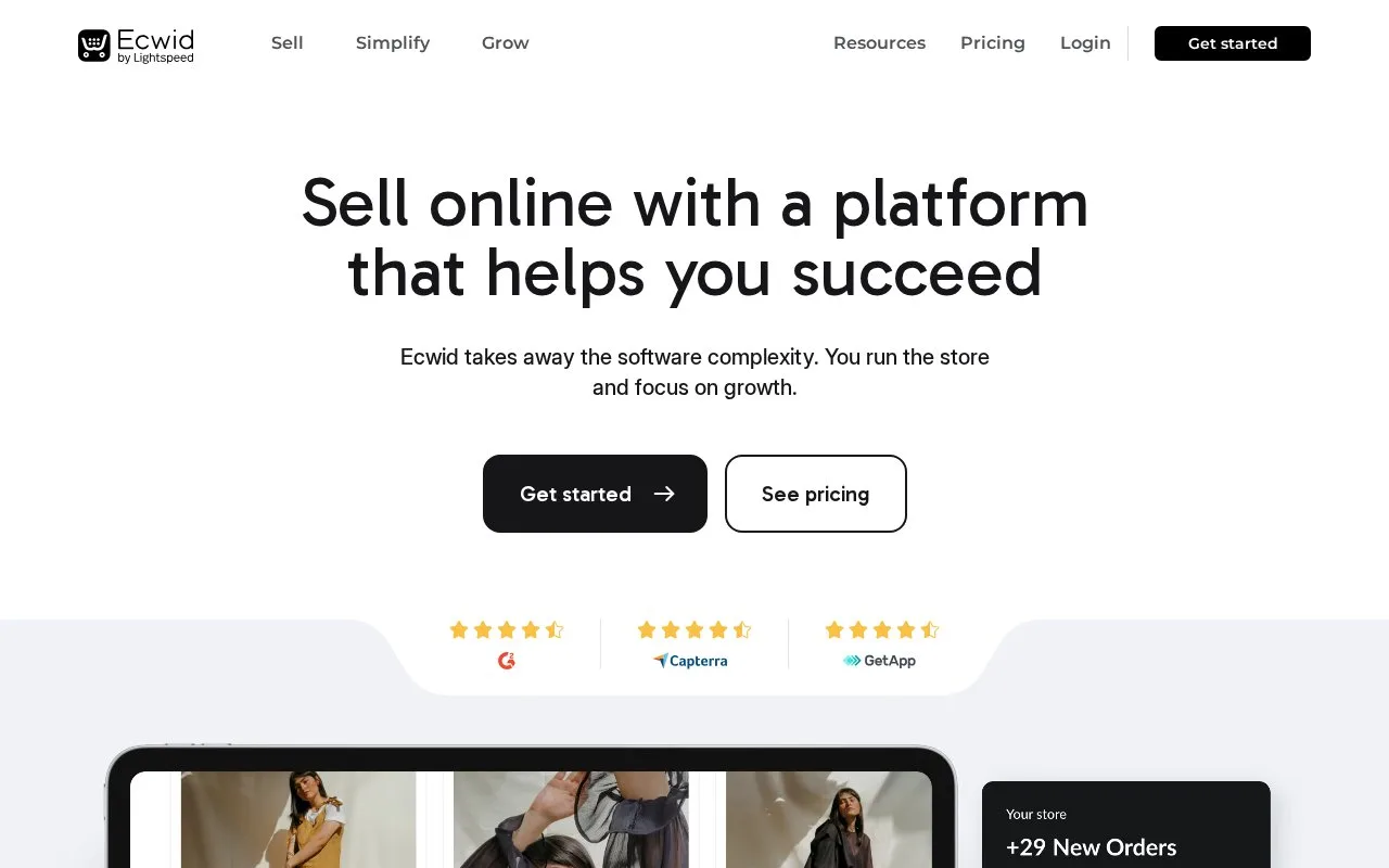 Screenshot of the Ecwid homepage