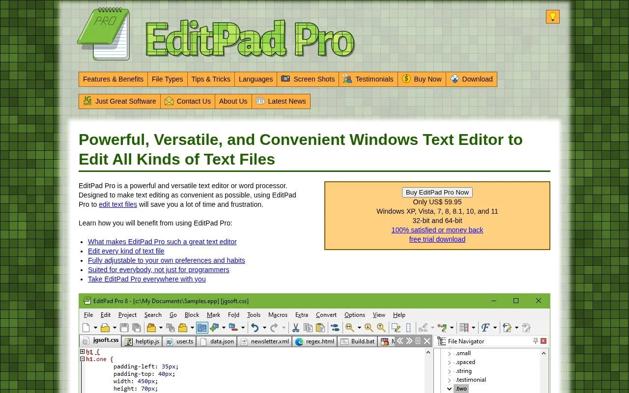 Screenshot of the EditPad Pro homepage