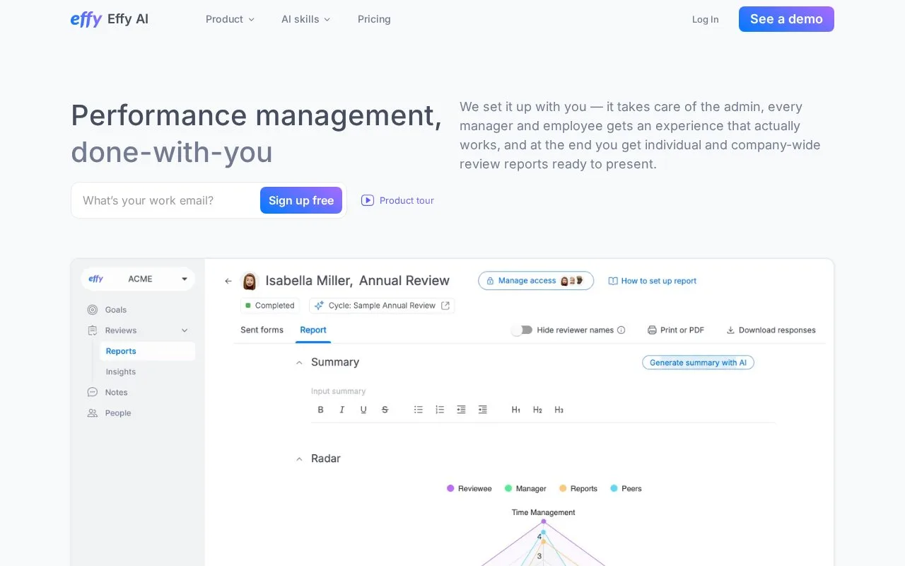 Screenshot of the Effy AI homepage