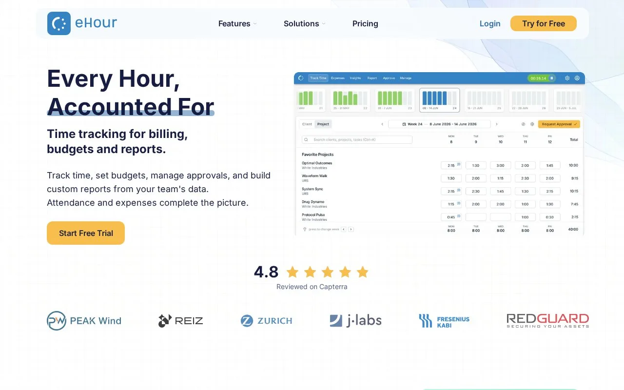 Screenshot of the eHour homepage