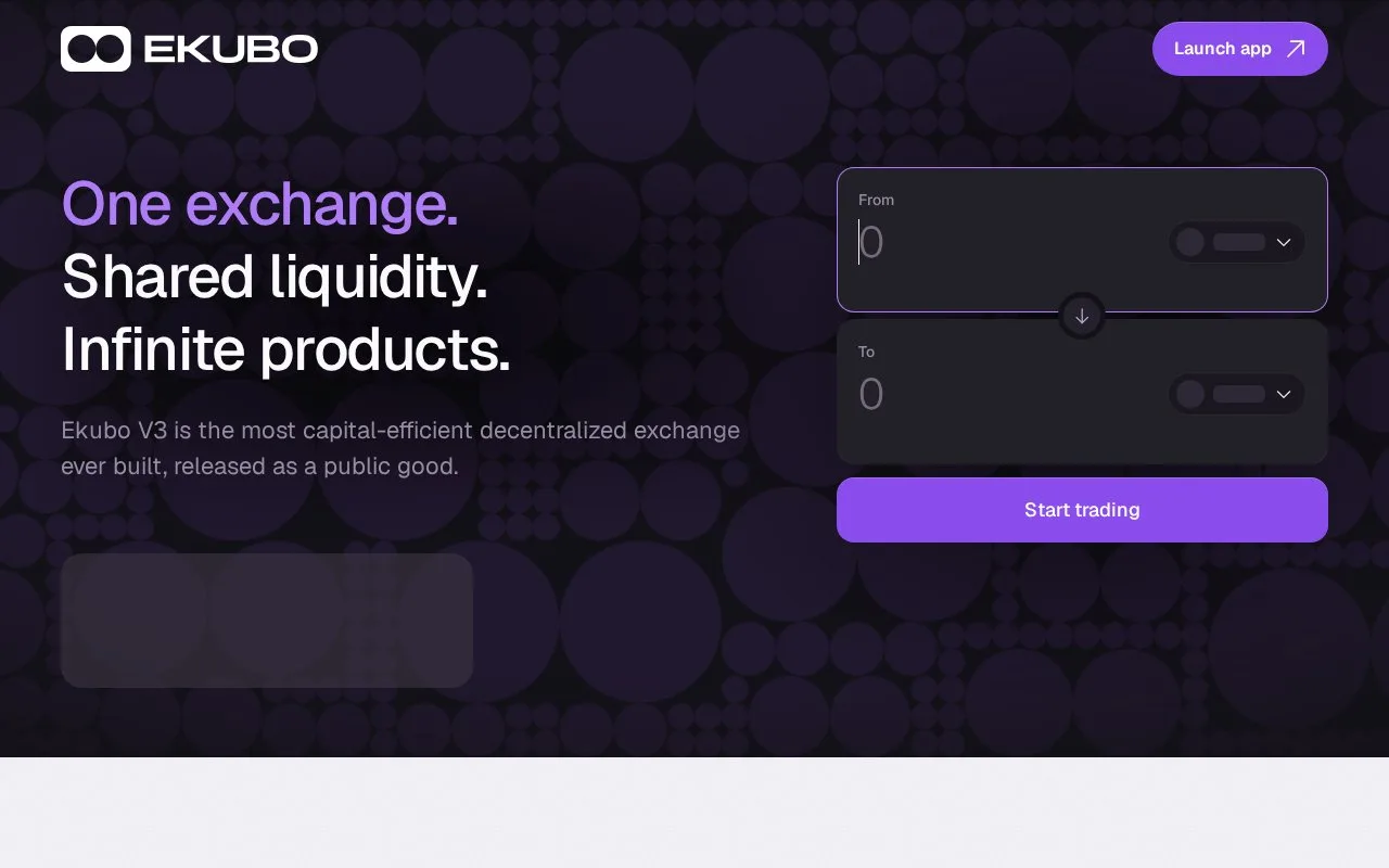Screenshot of the Ekubo homepage