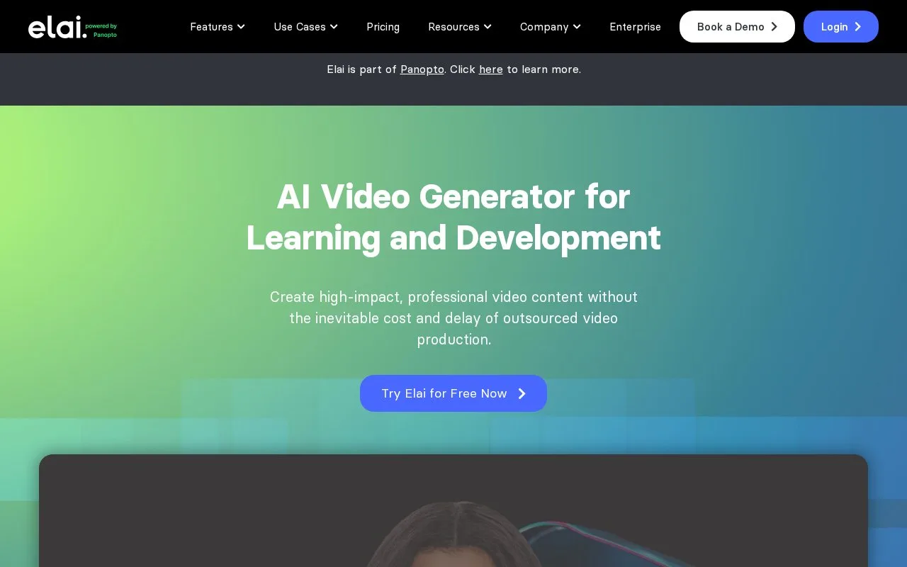 Screenshot of the Elai.io homepage