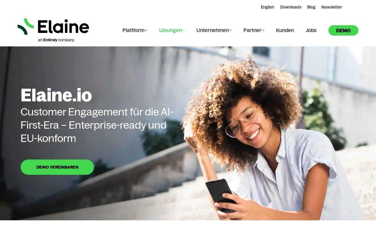 Screenshot of the ELAINE homepage