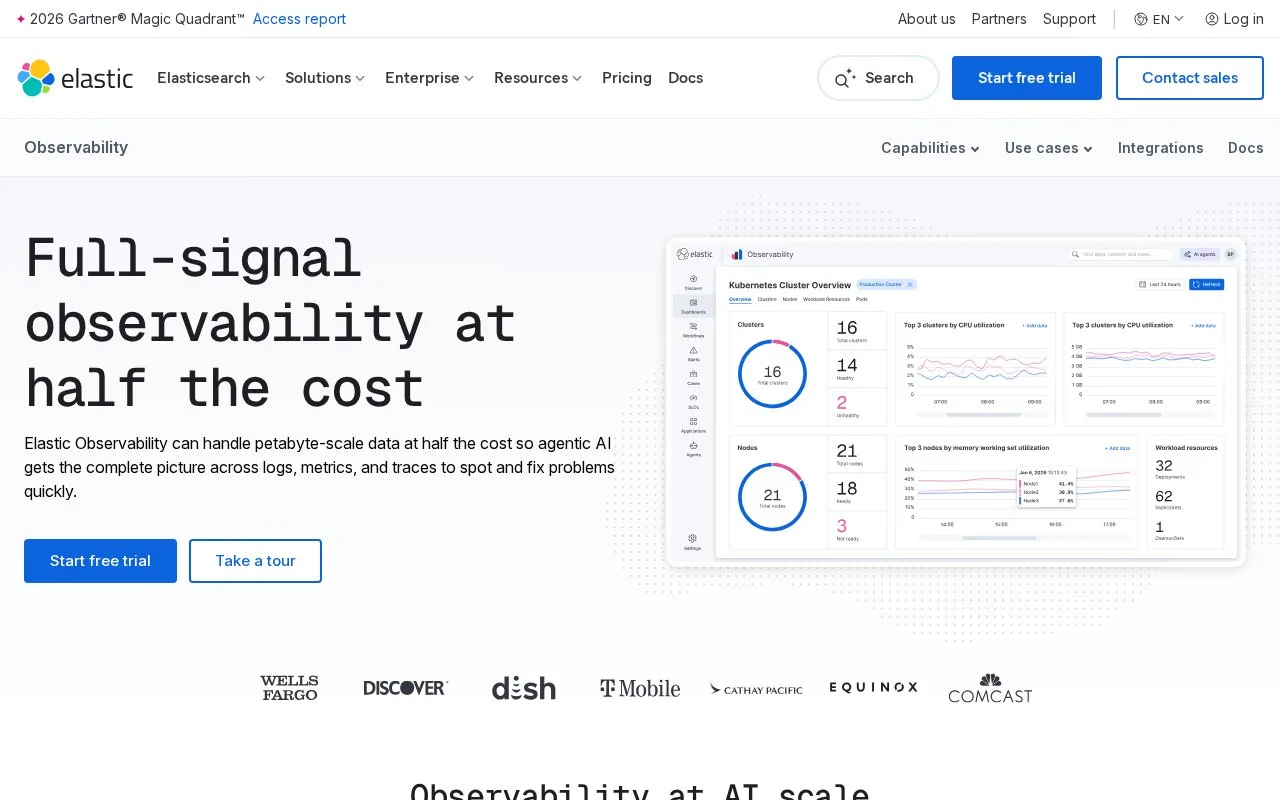 Screenshot of the Elastic Observability homepage