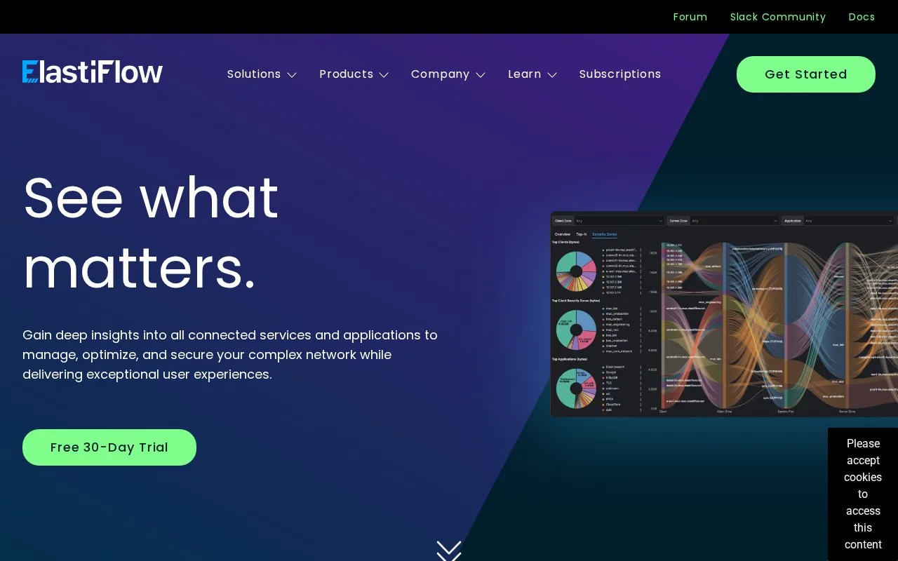 Screenshot of the ElastiFlow homepage