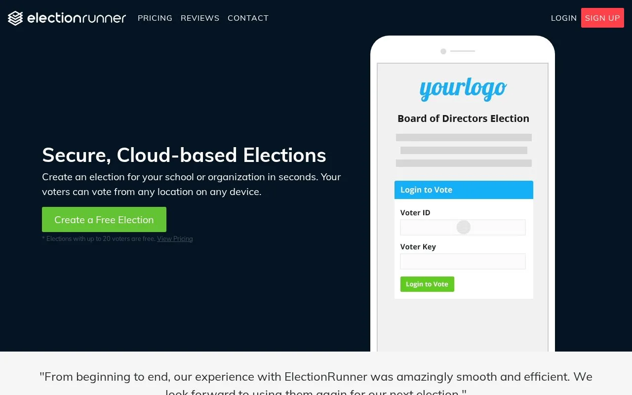 Screenshot of the Election Runner homepage
