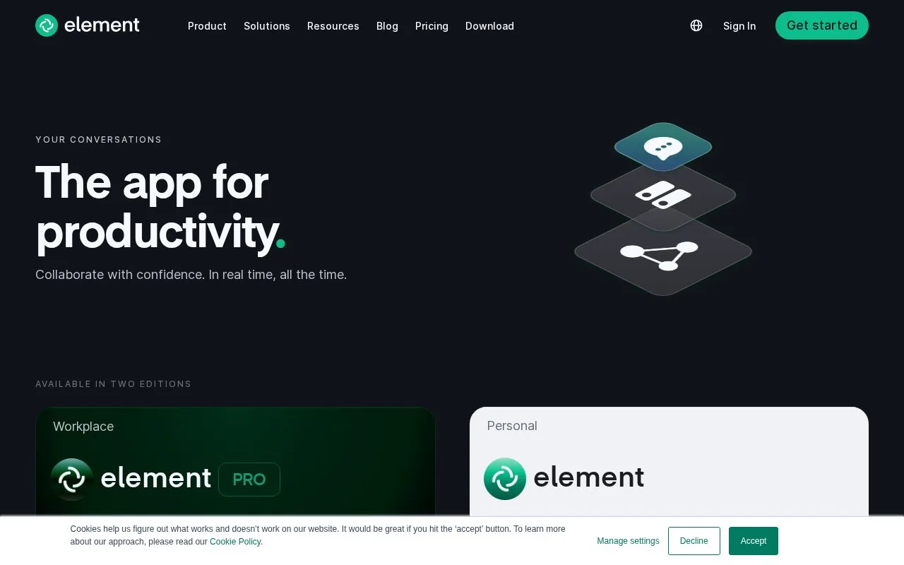 Screenshot of the Element Pro homepage