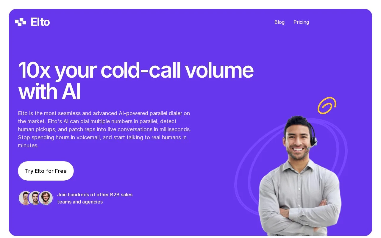 Screenshot of the Elto homepage