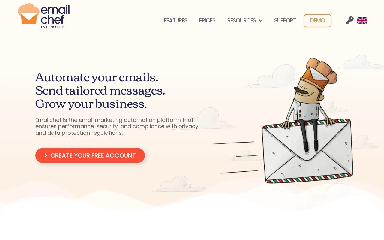 Screenshot of the Emailchef homepage