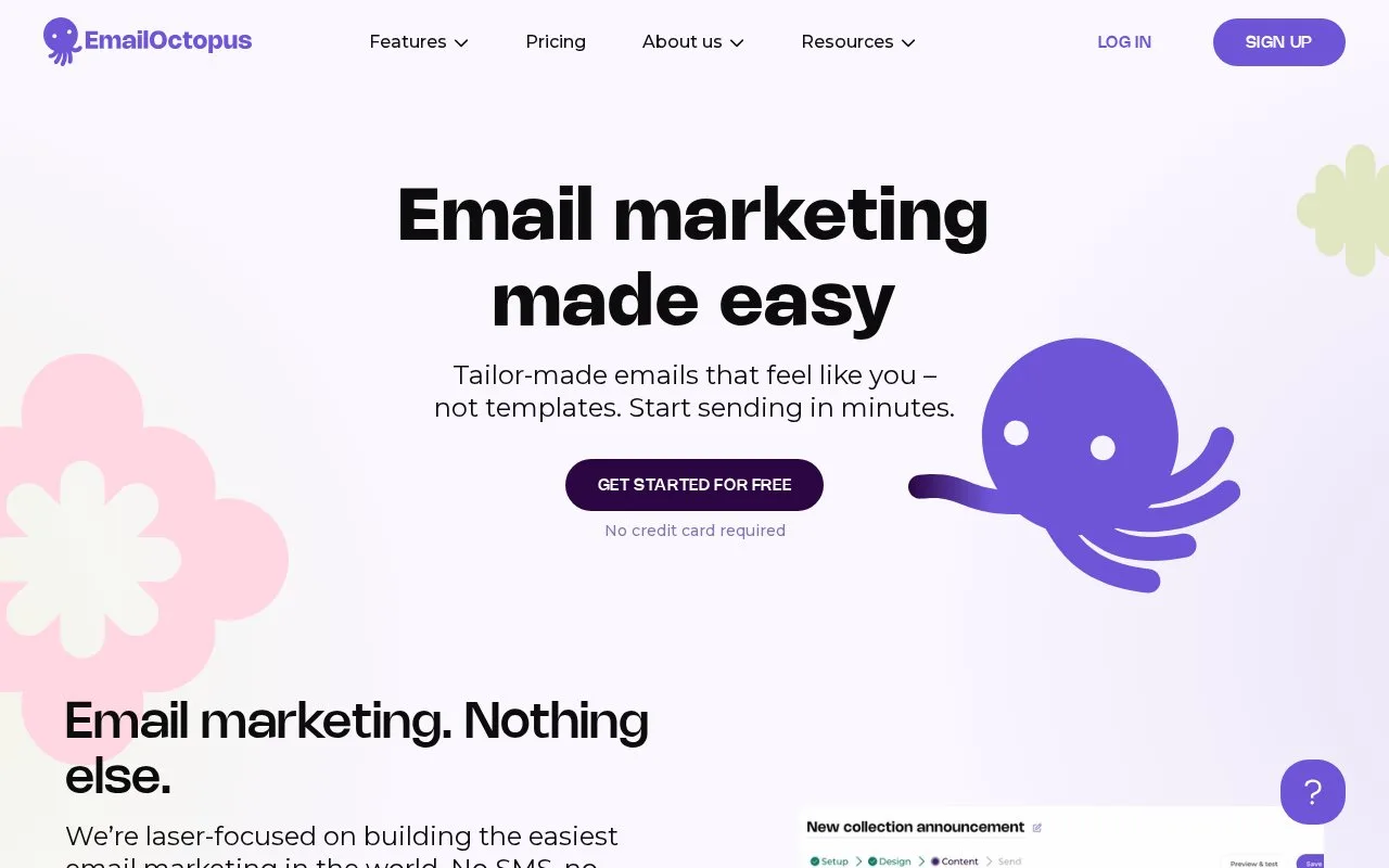Screenshot of the EmailOctopus homepage