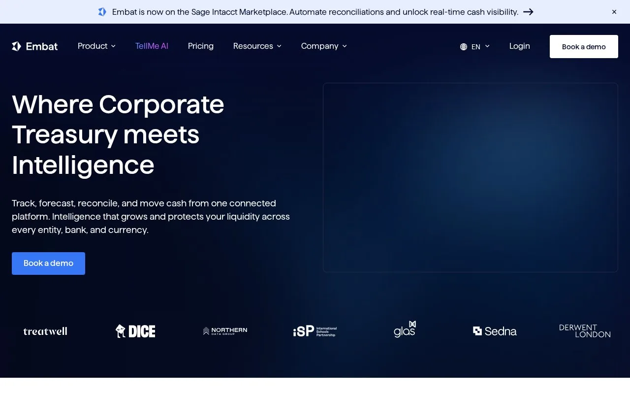 Screenshot of the Embat homepage