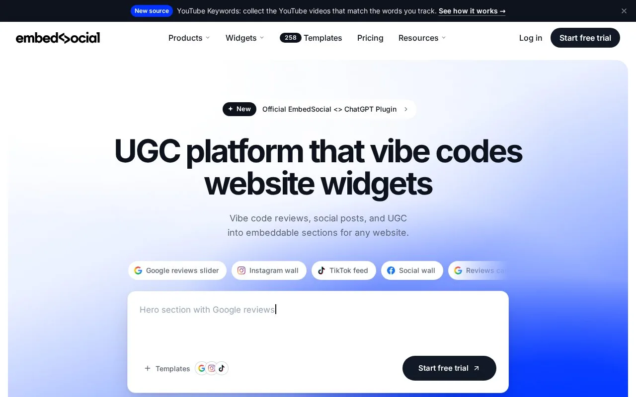 Screenshot of the EmbedSocial homepage