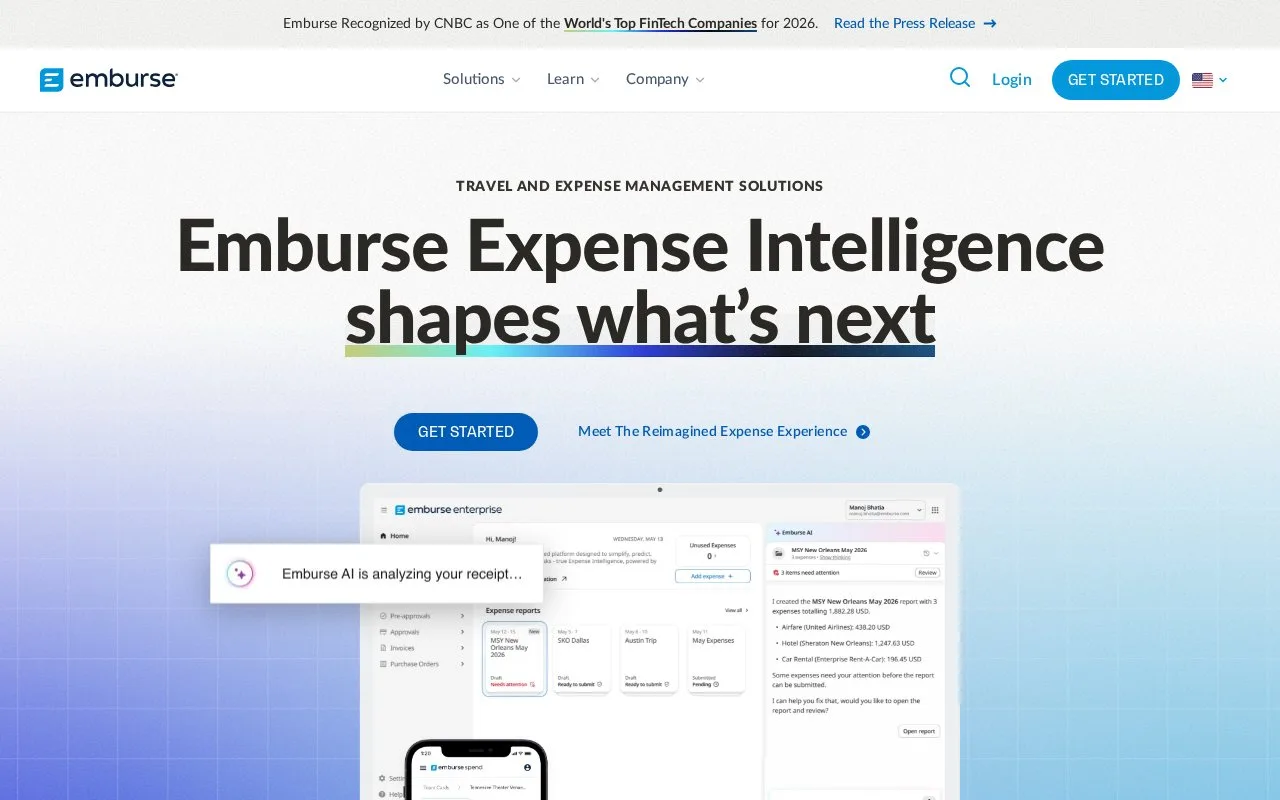 Screenshot of the Emburse homepage