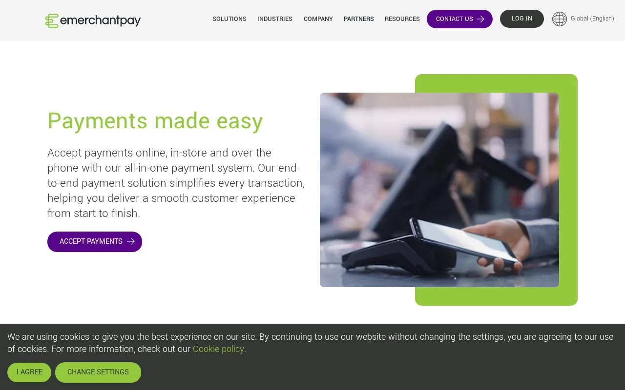 Screenshot of the emerchantpay homepage