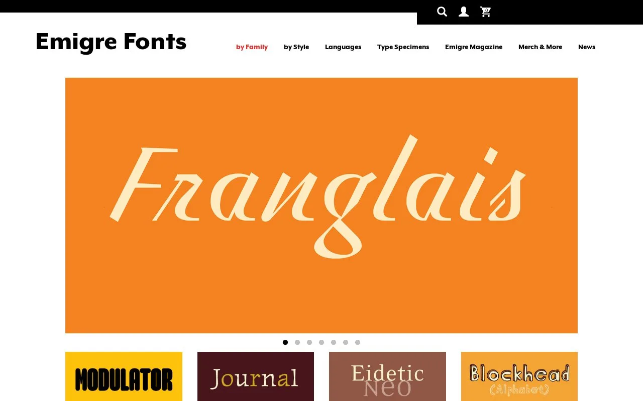 Screenshot of the Emigre homepage
