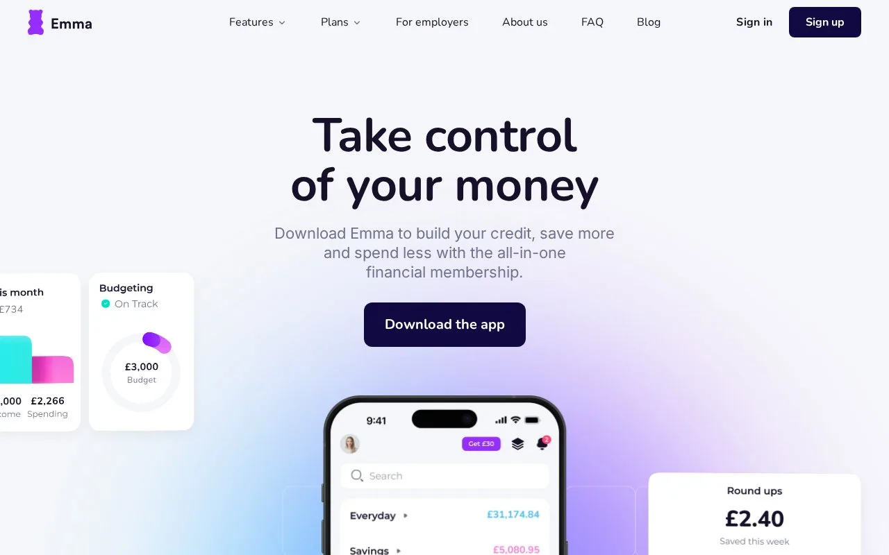 Screenshot of the Emma homepage